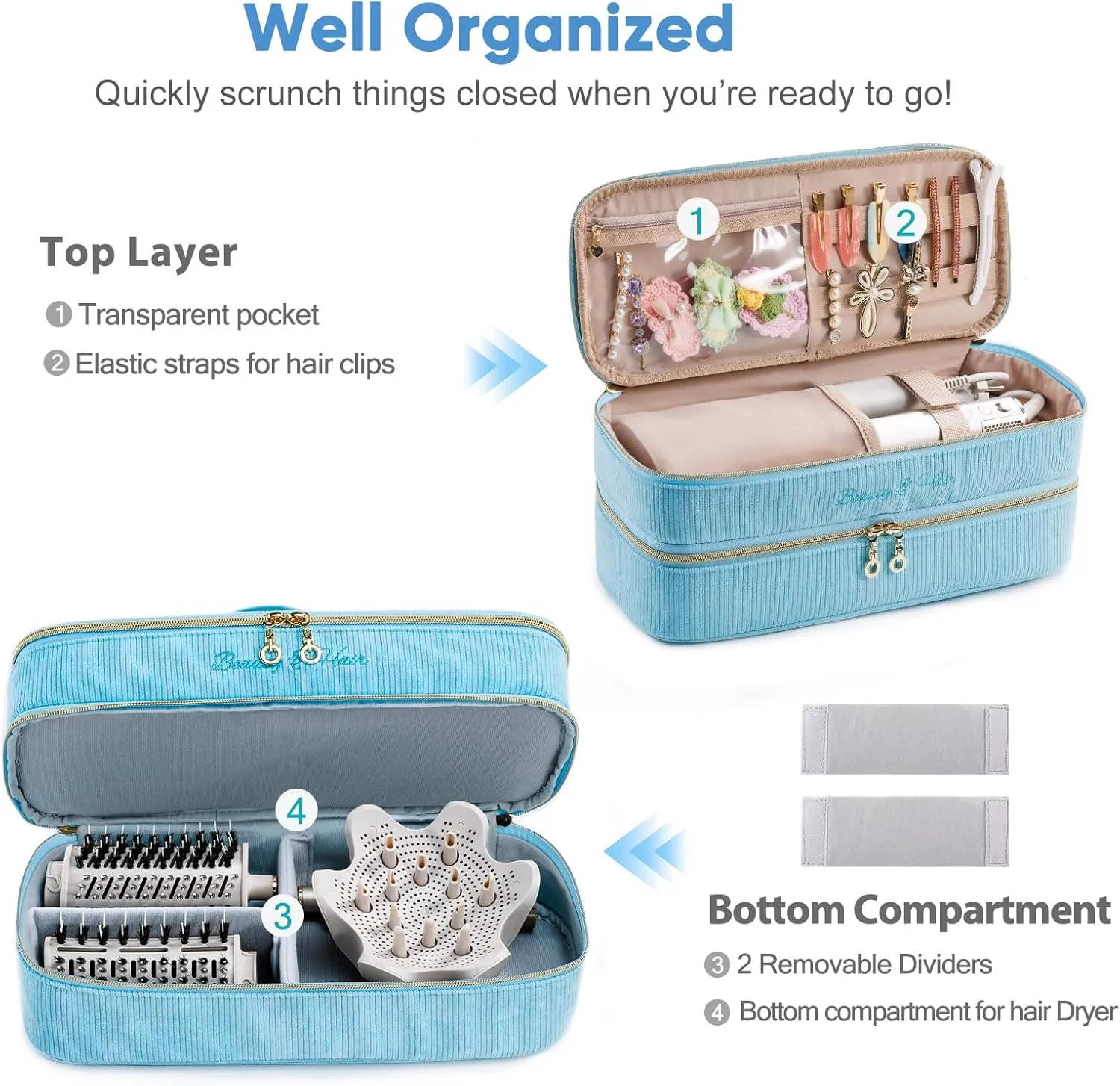Double-layer Hair Tools Travel Case with Black Hair Dryer Bag with Detachable Divider compatible with Shark FlexStyle/SmoothStyle - Flat Curling Iron Travel Organizer