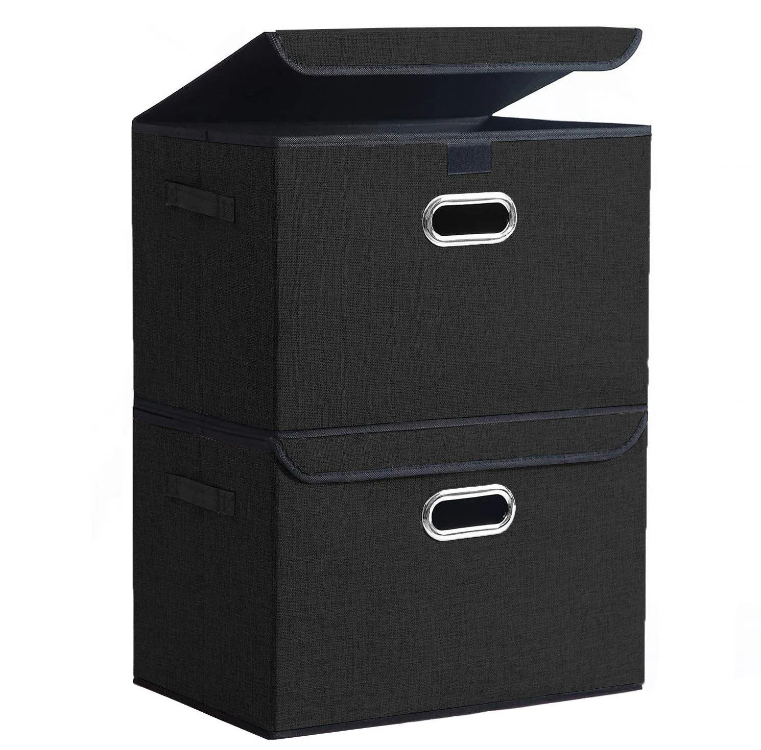 DOUBLE R BAGS Collapsible Storage Box with Lids Covers Large 2 Pack (Black)