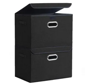 DOUBLE R BAGS Collapsible Storage Box with Lids Covers Large 2 Pack (Black)