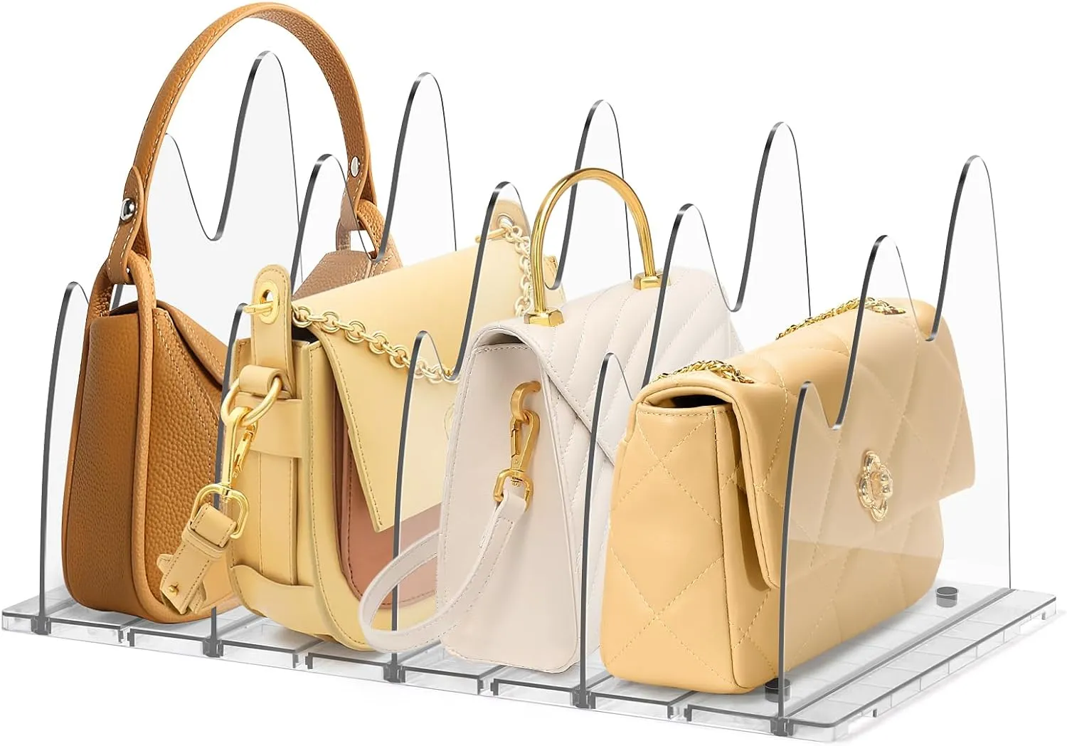 DoubleCare Purse Organizers for Closet, Acrylic Purse Organizer with 4 Anti-slip Pads, Clear Hand Bag Organizers Suitable for Bedroom Clothing Storage, Bookshelf, Kitchen, Office, 5LAYER