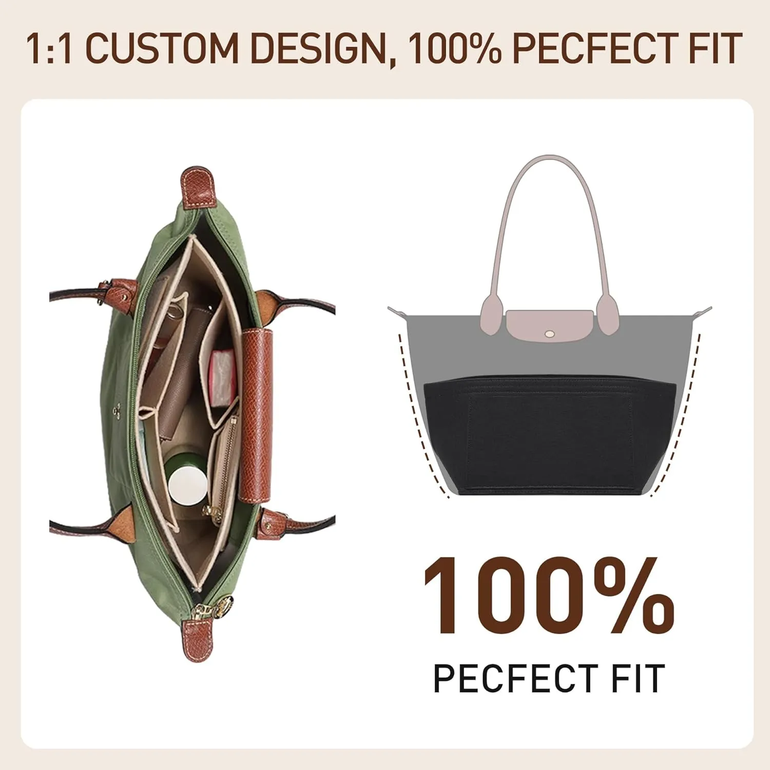 Doxo Longchamp Small Organizer Insert, Felt Bag Organizer with Cup Holderp,Suitable for Le pliage S Handbag and More(Black,S)