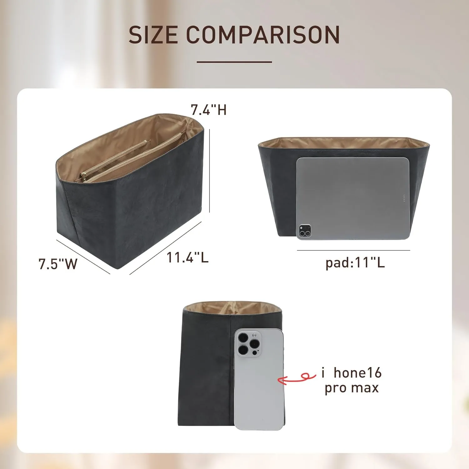 Doxo New DupontPaper Purse Organizer Insert Compatible with Longchamp Le Pliage L Handbag Insert, Lightweight Waterproof Le Pliage Large Organizer(Black&Brown, Large)