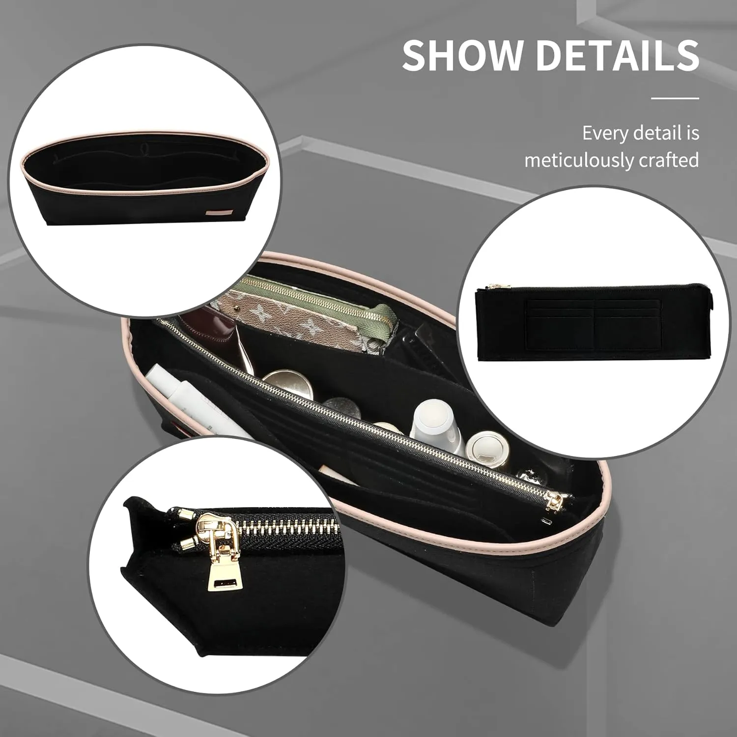 Doxo Purse Organizer Insert & Base Shaper, Felt Handbag & Tote Bag Fit LV Graceful(Black,SM)