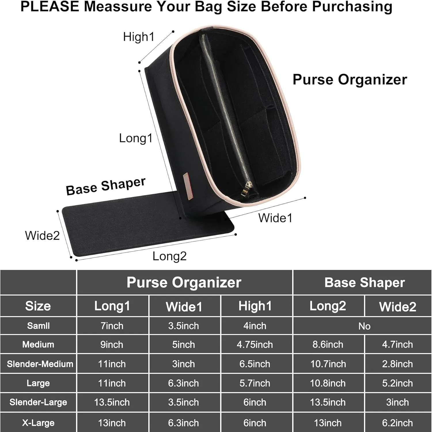 Doxo Purse Organizer Insert & Base Shaper, Felt Handbag & Tote Bag Fit LV Graceful(Black,SM)