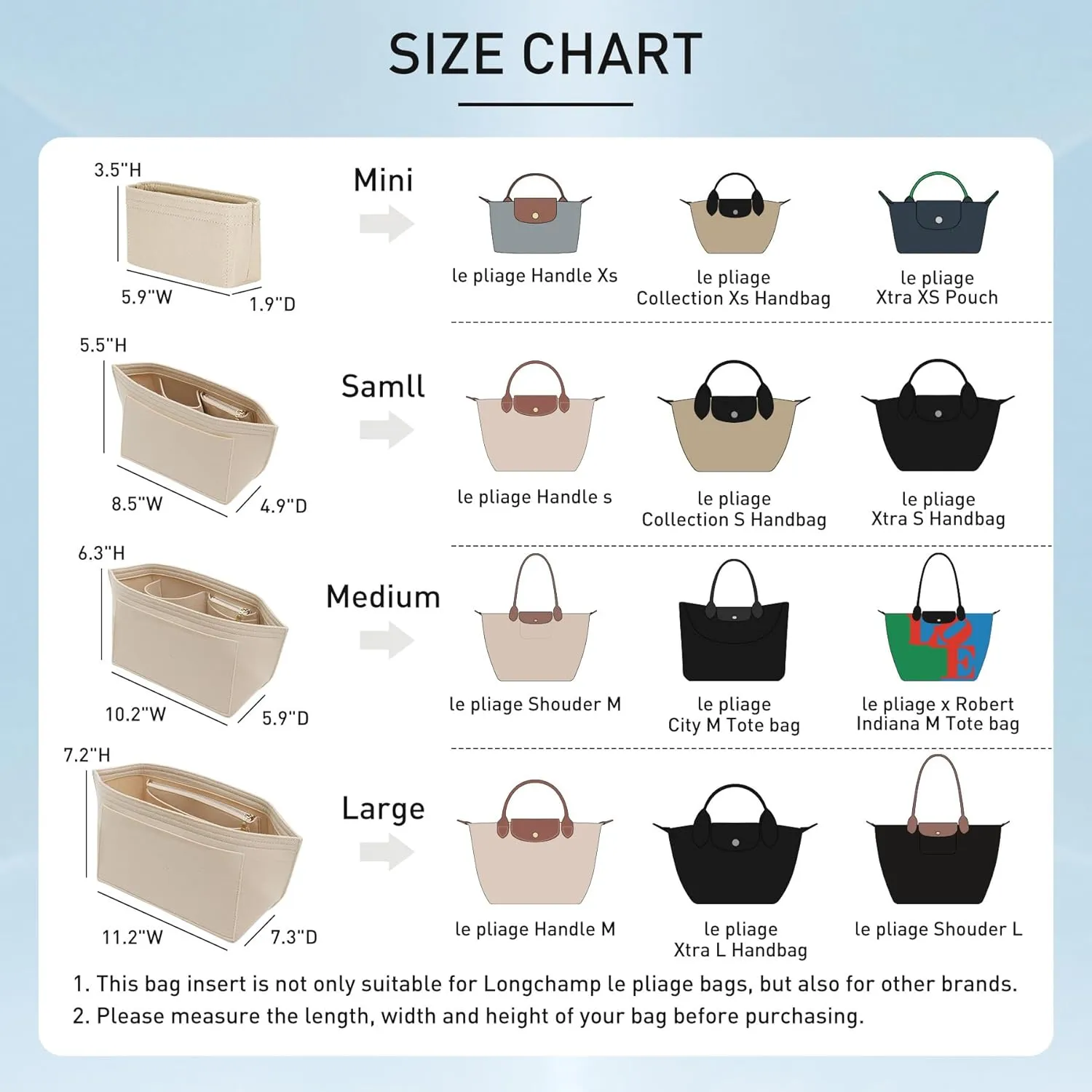 Doxo Purse Organizer Insert Bag Compatible with Longchamp Le Pliage Large Tote Handbags (L,Gold Brown)