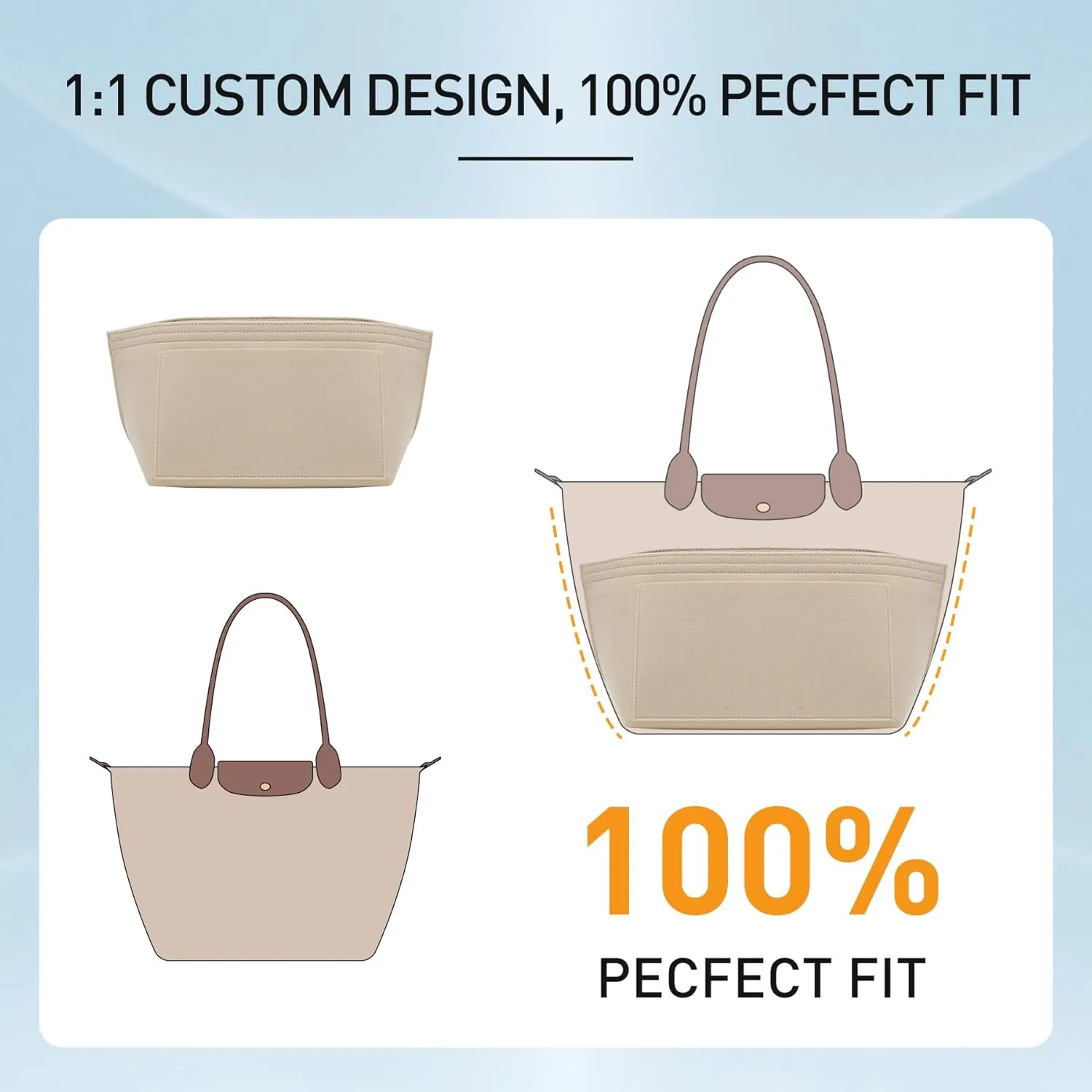 Doxo Purse Organizer Insert Bag Compatible with Longchamp Le Pliage Large Tote Handbags (L,Gold Brown)