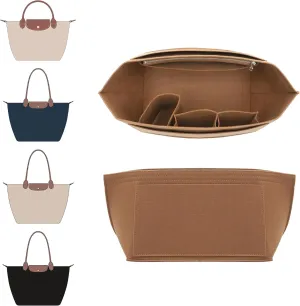 Doxo Purse Organizer Insert Compatible with Longchamp Le Pliage Large and More, Bag Organizer Insert with Cup Holder, 8 Compartments(Gold Brown,L)