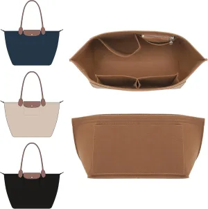 Doxo Purse Organizer Insert Compatible with Longchamp Le Pliage Large and More, Bag Organizer Insert with Cup Holder, 8 Compartments(Gold Brown,M)