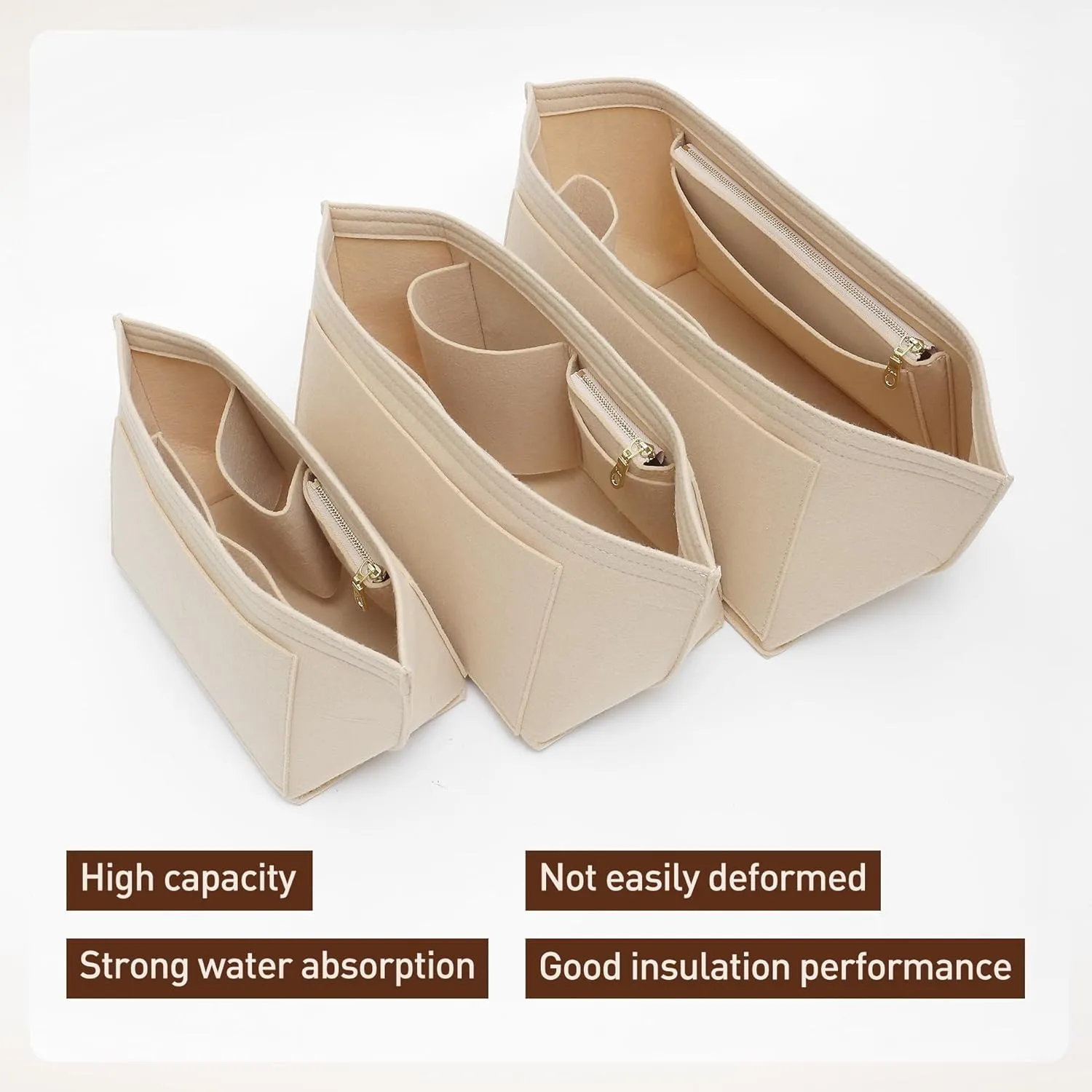 Doxo Purse Organizer Insert Compatible with Longchamp Le Pliage Large and More, Bag Organizer Insert with Cup Holder, 8 Compartments(Gold Brown,M)