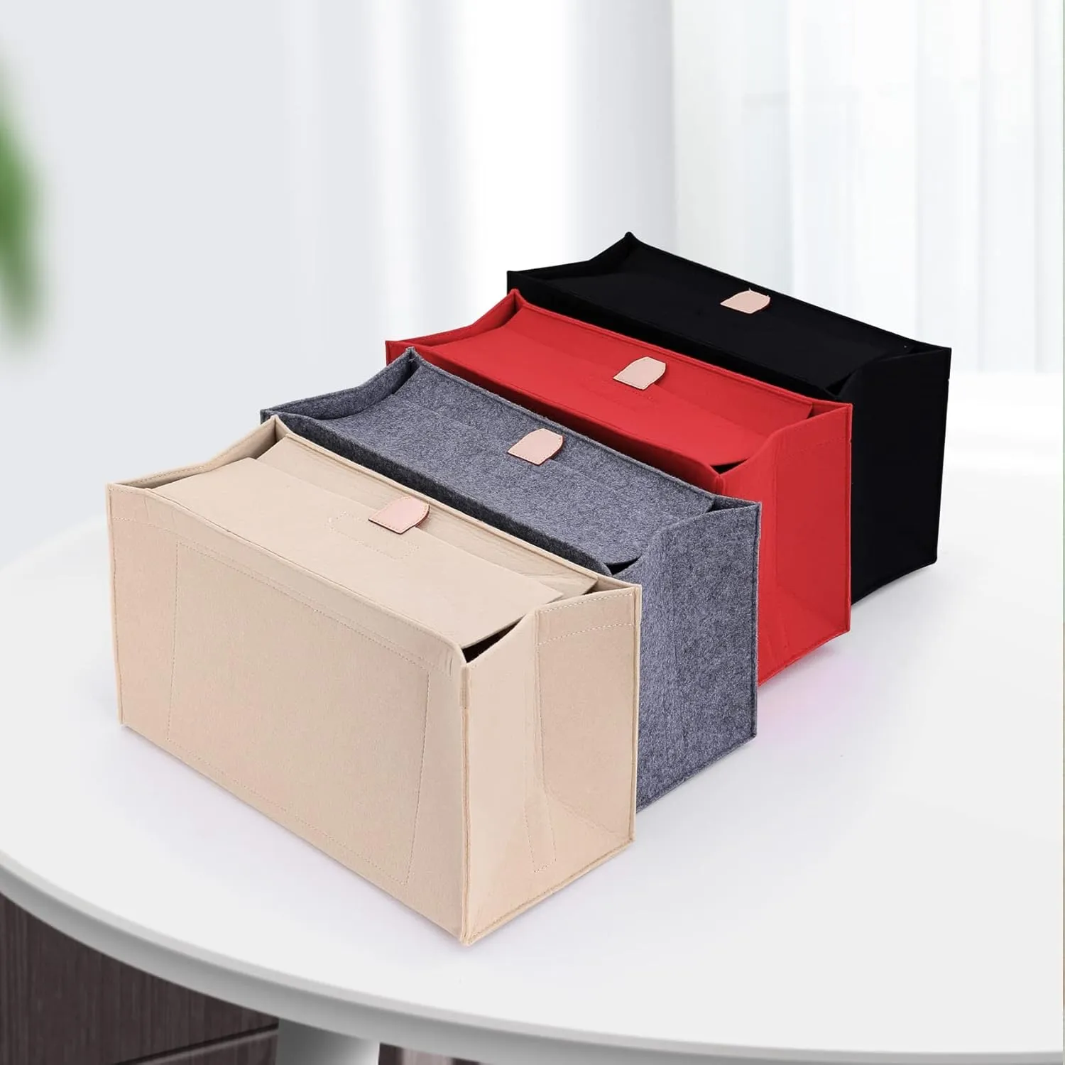Doxo Purse Organizer Insert, Felt Bag Organizer Insert with Zipper, Perfect for Lv Onthego GM 40 & D Book Tote Large (Black-With Cover, XL)
