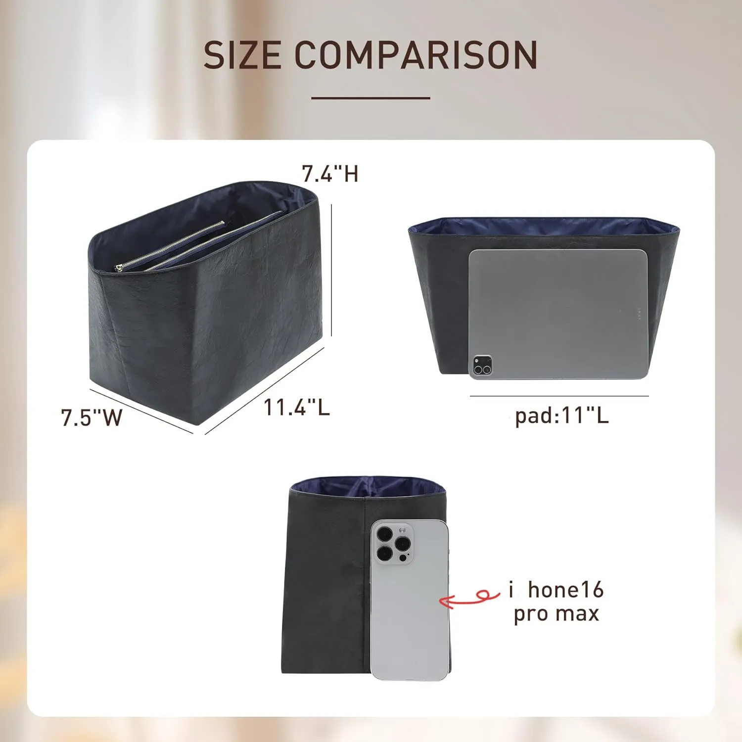 Doxo Upgraded longchamp Organizer Insert, Bag Organizer Insert for Long Champ Large and More, Ultra-light Waterproof DupontPaper le pliage Large Organizer, Keeps Tote Handbag Neat(Black&Blue,L)