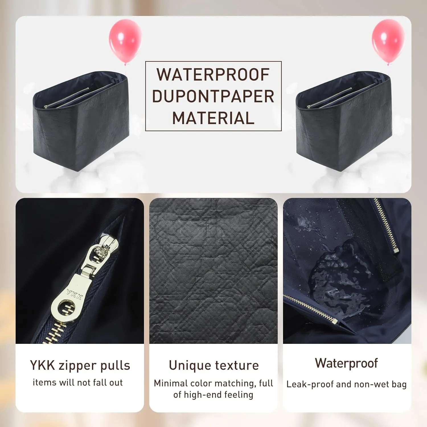 Doxo Upgraded longchamp Organizer Insert, Bag Organizer Insert for Long Champ Large and More, Ultra-light Waterproof DupontPaper le pliage Large Organizer, Keeps Tote Handbag Neat(Black&Blue,L)