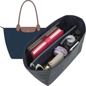 Doxo Upgraded longchamp Organizer Insert, Bag Organizer Insert for Long Champ Large and More, Ultra-light Waterproof DupontPaper le pliage Large Organizer, Keeps Tote Handbag Neat(Black&Blue,L)