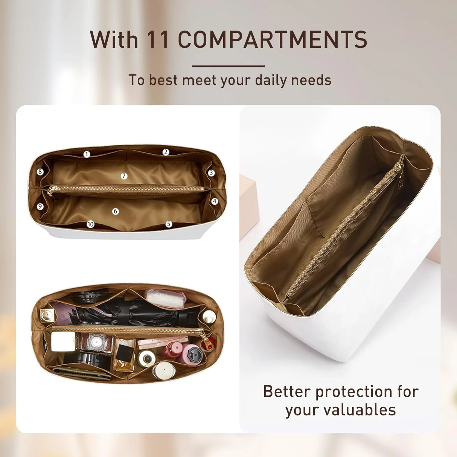 Doxo Upgraded Purse Organizer Insert Compatible with Speedy 25, Le-Pliage Shoulder Medium, Artois/Anjou PM and More, Lightweight DupontPaper Bag Insert with Zip,11 Pockets(Red,M)