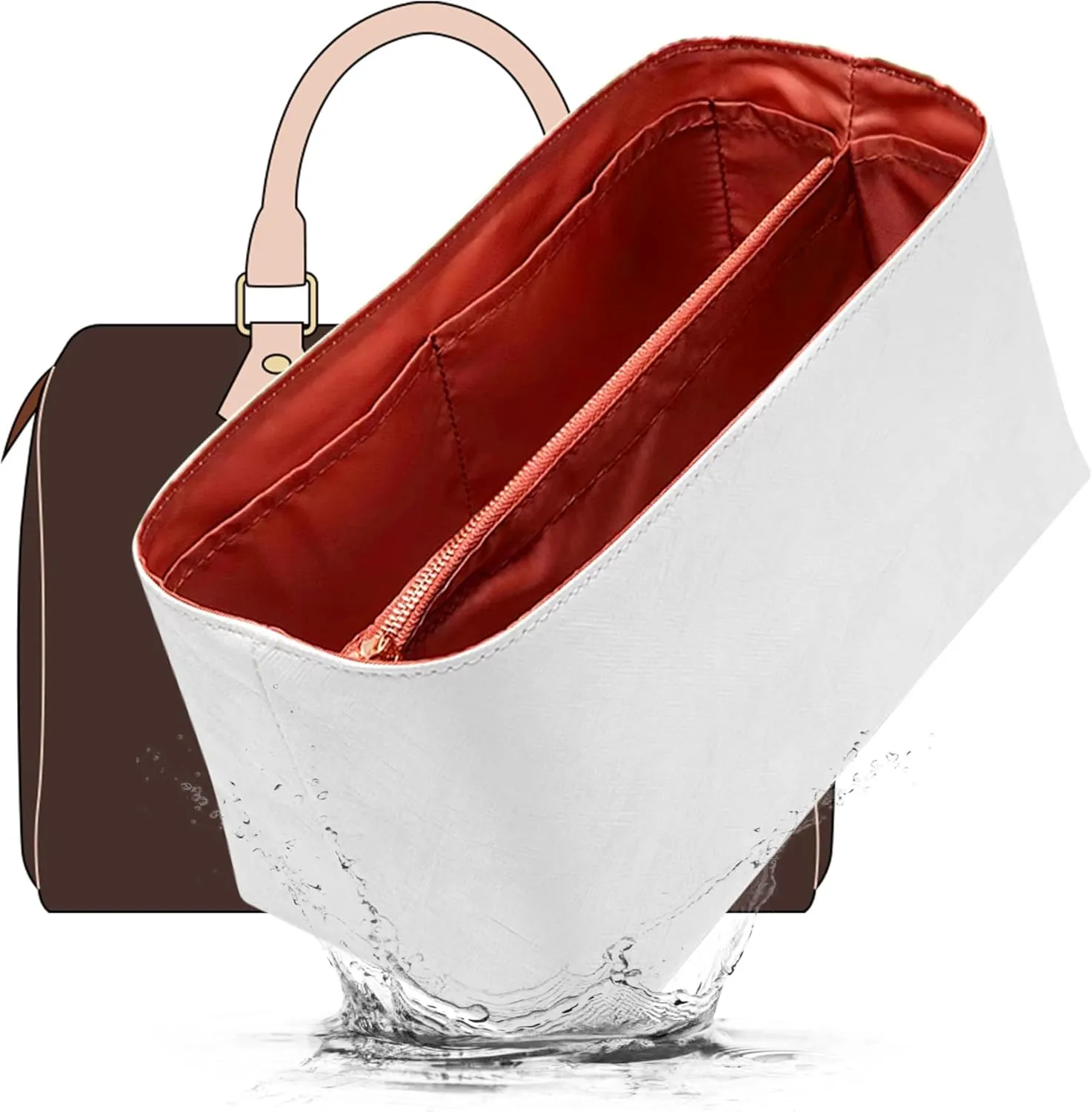 Doxo Upgraded Purse Organizer Insert Compatible with Speedy 25, Le-Pliage Shoulder Medium, Artois/Anjou PM and More, Lightweight DupontPaper Bag Insert with Zip,11 Pockets(Red,M)
