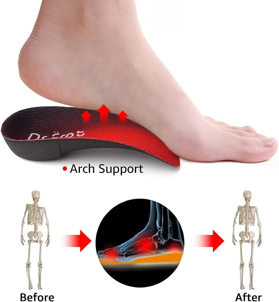 Dr. Foot's 3/4 Length Orthotic Insoles, High Arch Support Inserts for Flat Feet Plantar Fasciitis Over-Pronation and Foot Pain (Medium (Men's 6.5-8.5 / Women's 7.5-9.5))