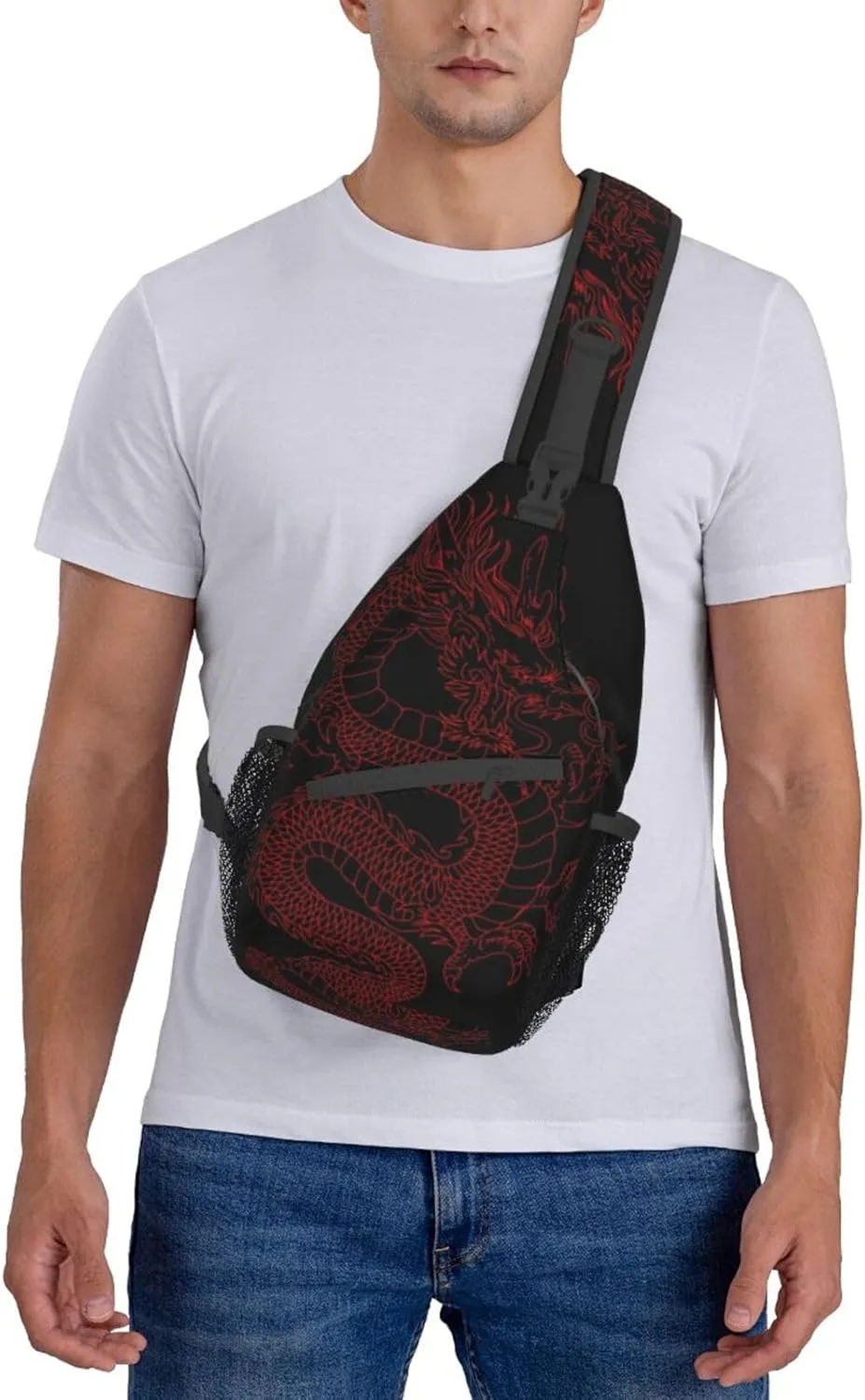 Dragon Pattern Sling Backpack Crossbody Sling Bag for Women Men Multipurpose Travel Hiking Chest Bag Daypack