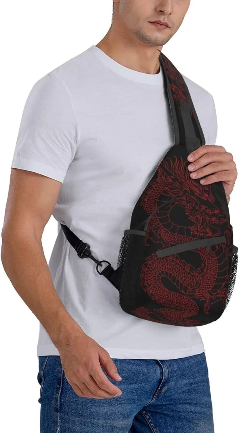 Dragon Pattern Sling Backpack Crossbody Sling Bag for Women Men Multipurpose Travel Hiking Chest Bag Daypack