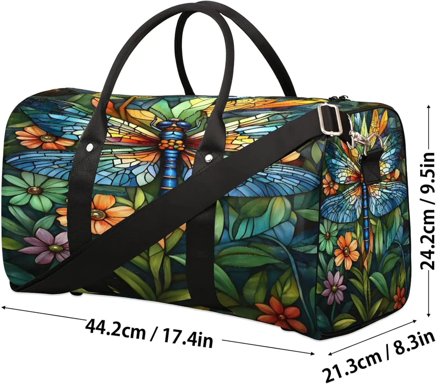 Dragonfly Duffle Bag for Travel, Overnight Weekend Gym Carry On Luggage Bag, Floral Travel Duffel Bag for Men Women