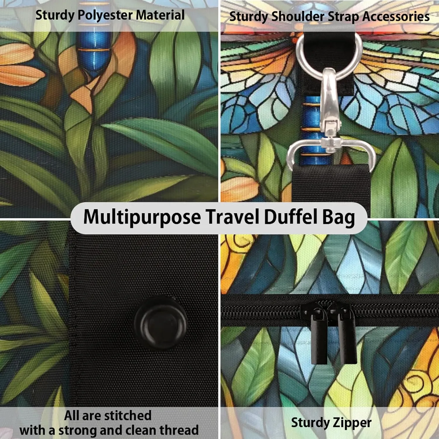Dragonfly Duffle Bag for Travel, Overnight Weekend Gym Carry On Luggage Bag, Floral Travel Duffel Bag for Men Women