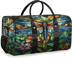 Dragonfly Duffle Bag for Travel, Overnight Weekend Gym Carry On Luggage Bag, Floral Travel Duffel Bag for Men Women