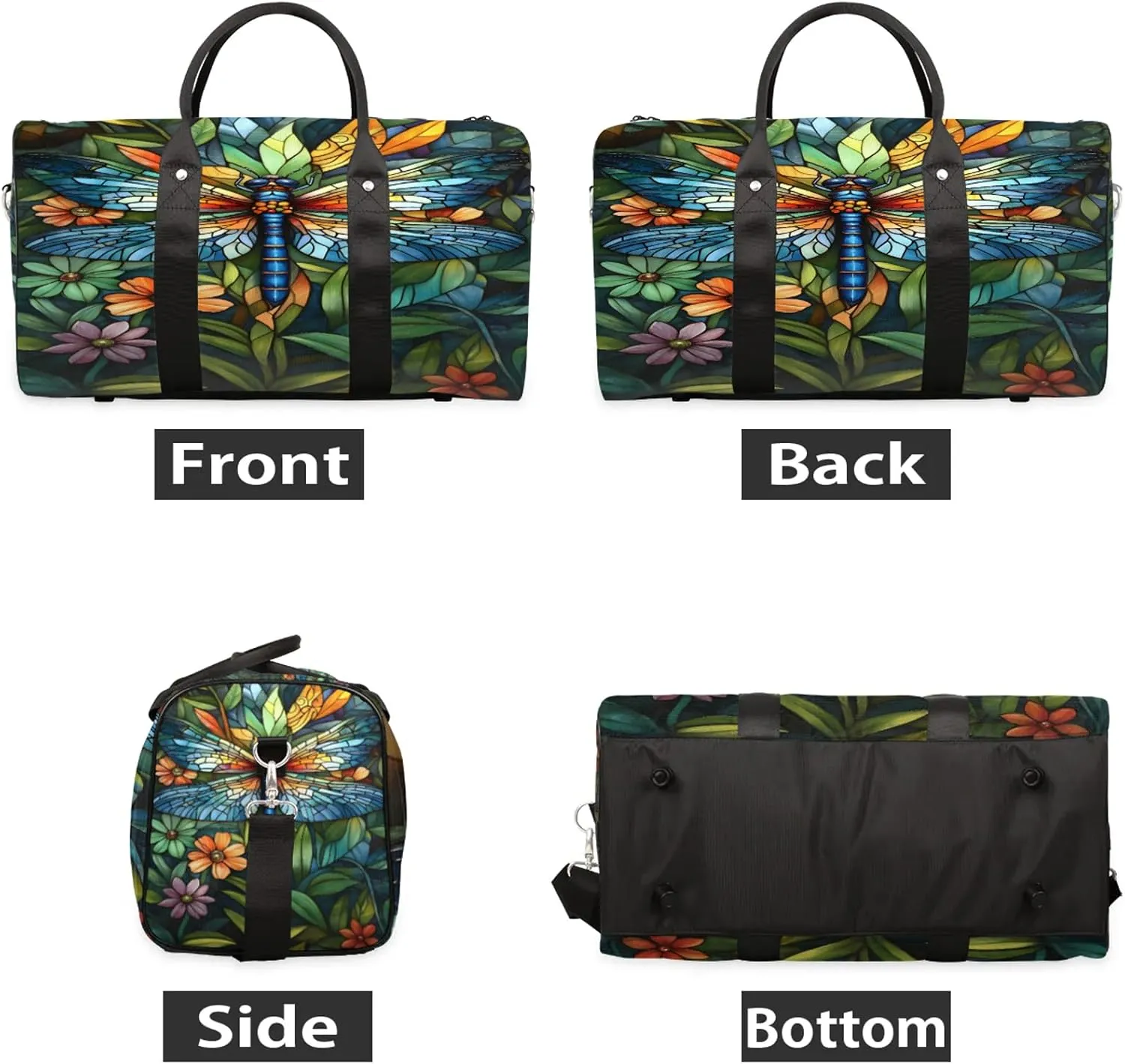 Dragonfly Duffle Bag for Travel, Overnight Weekend Gym Carry On Luggage Bag, Floral Travel Duffel Bag for Men Women
