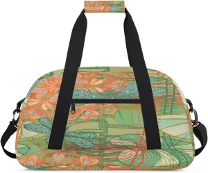 Dragonfly Gym Duffel Bag for Men Women Vintage Floral Sports Tote Bag with Adjustable Shoulder Strap for Dance Gymnastics Traveling Outdoor Camping Overnight Stay
