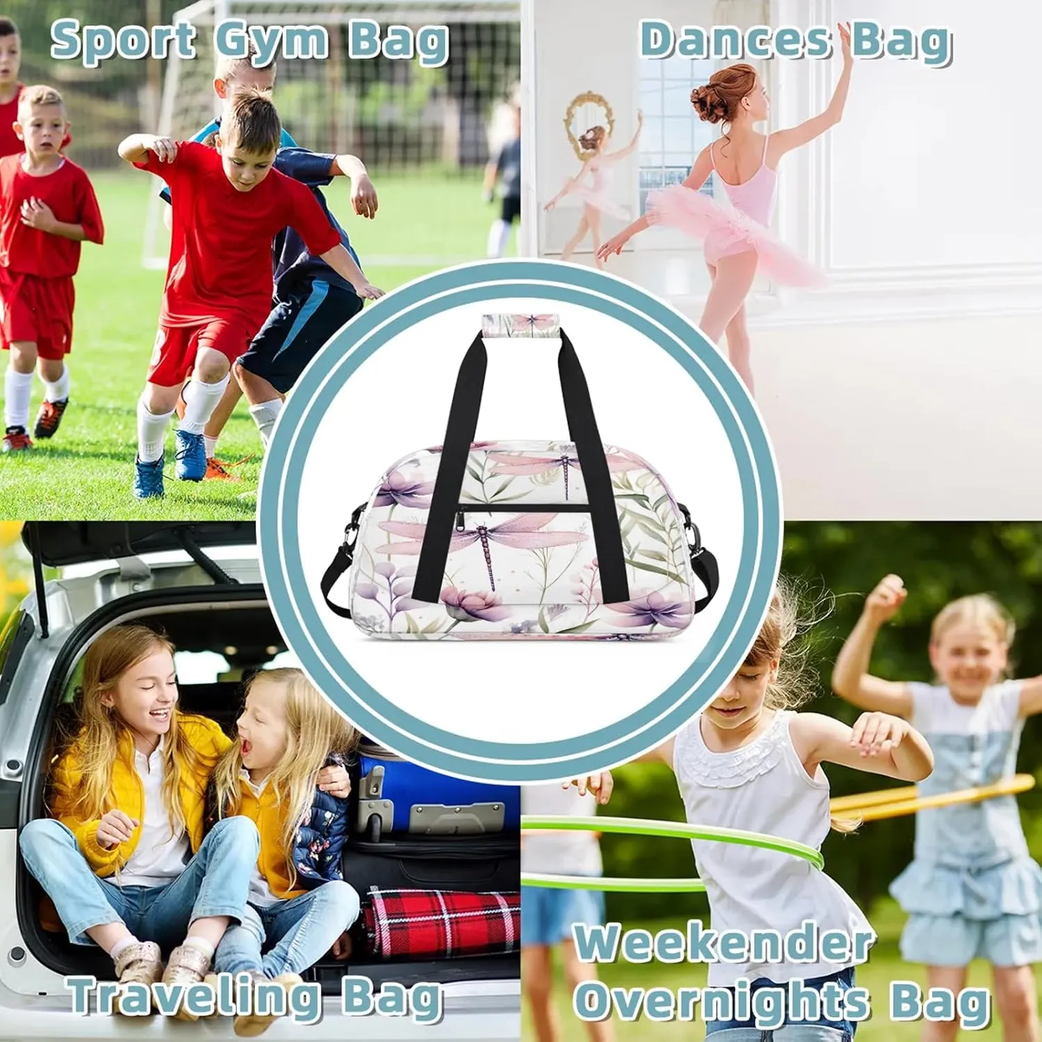 Dragonfly Small Gym Bag 18 inch Carry On Duffel Bag for Weekender Travel Sports Workout Yoga Gymnastics Dance Ballet