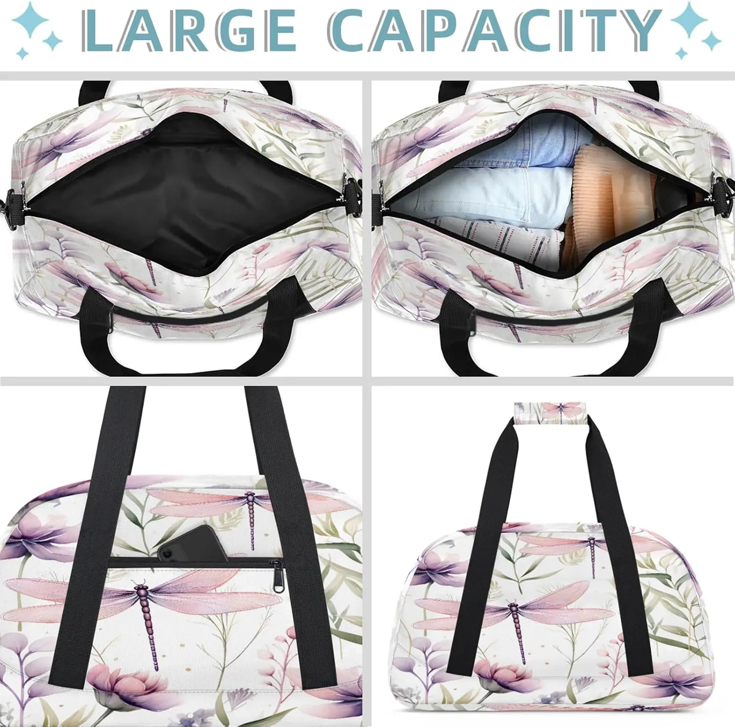 Dragonfly Small Gym Bag 18 inch Carry On Duffel Bag for Weekender Travel Sports Workout Yoga Gymnastics Dance Ballet