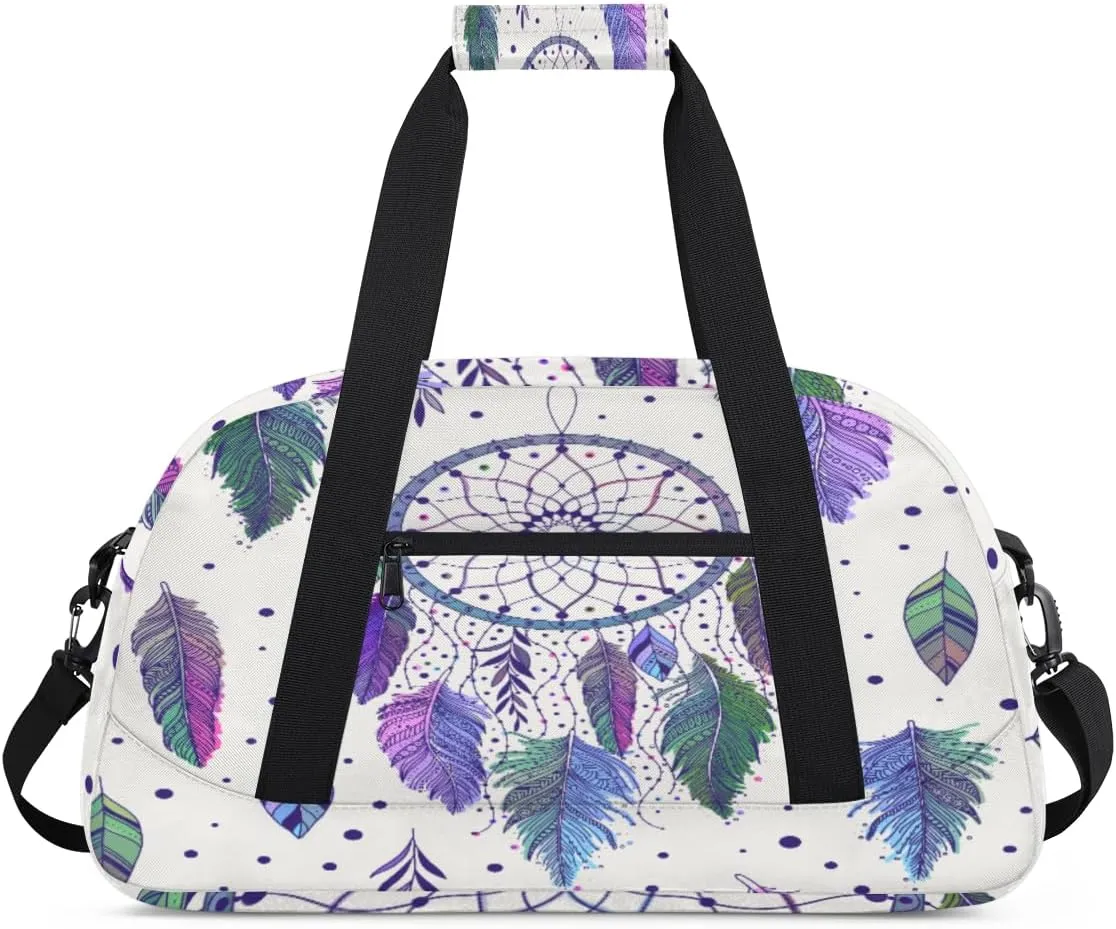 Dreamcatchers Gym Duffel Bag for Men Women Feathers Leaves Sports Tote Bag with Adjustable Shoulder Strap for Dance Gymnastics Traveling Outdoor Camping Overnight Stay