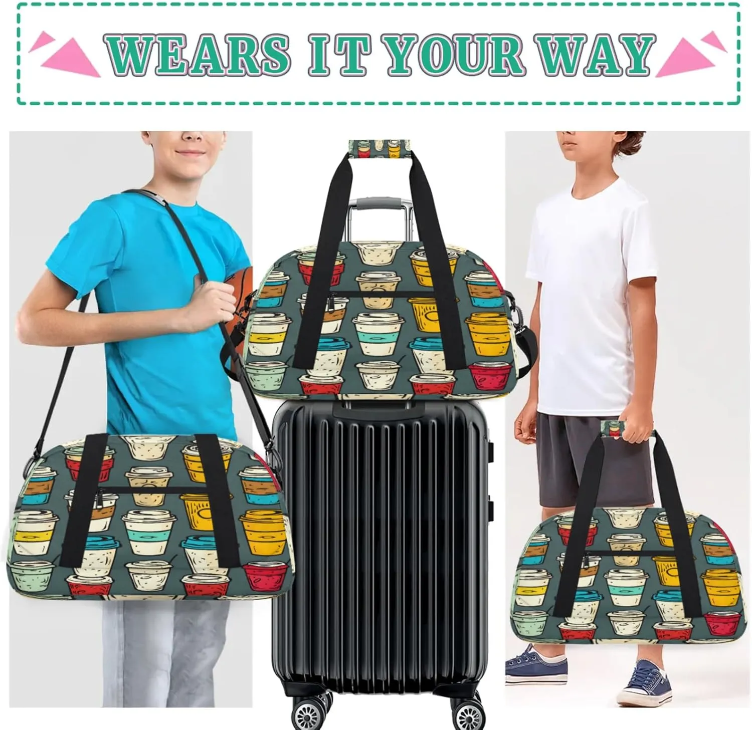 Drink Small Gym Bag for Women Men, Beverages Cups Travel Duffle Bag Workout Dance Tote Bag Carry On Overnight Weekender Bag