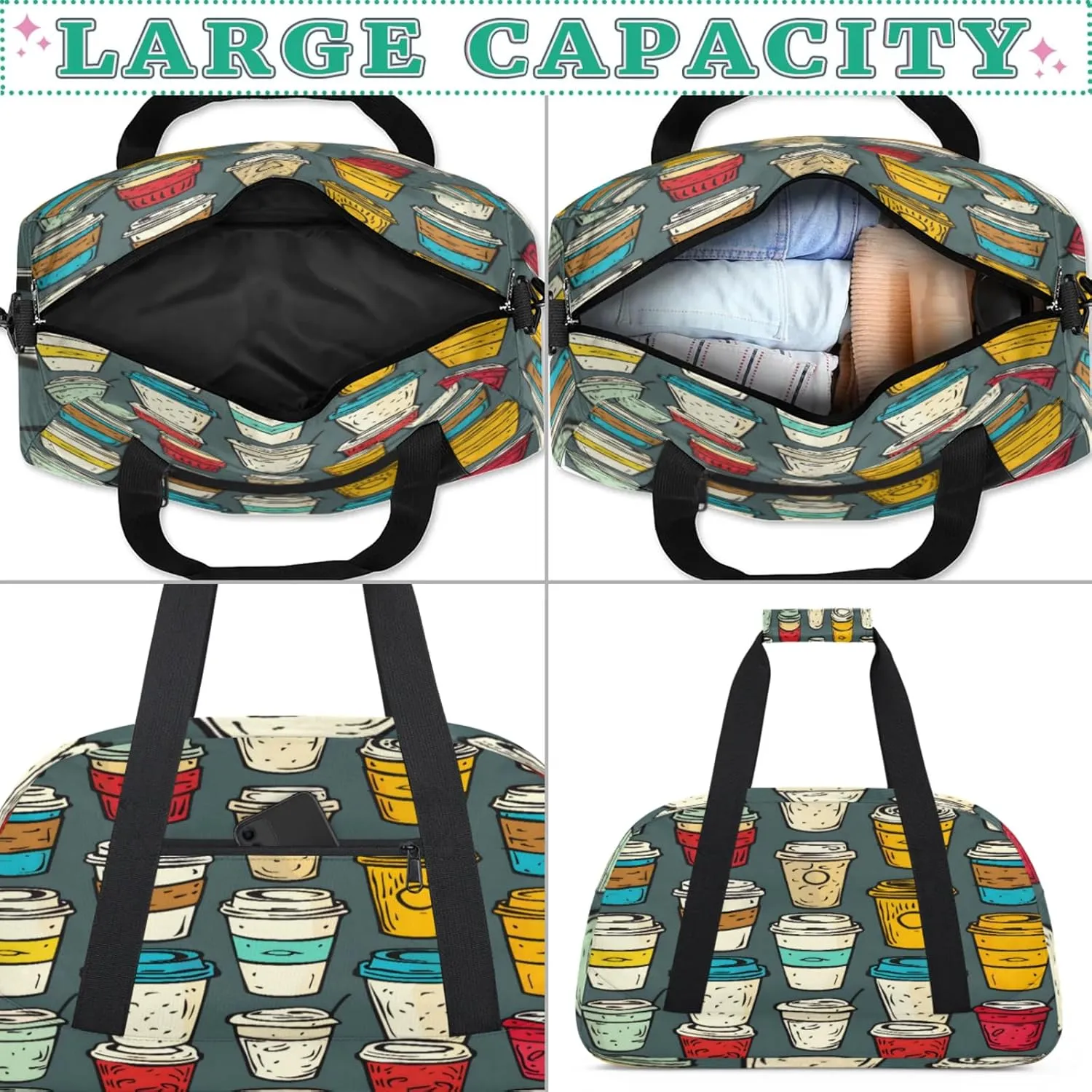 Drink Small Gym Bag for Women Men, Beverages Cups Travel Duffle Bag Workout Dance Tote Bag Carry On Overnight Weekender Bag