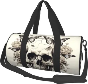 Duffel Bag for Gym Travel Storage Luggage Bag Butterfly Gothic Skull Vintage Sport Duffle Bag With Zipper Weekender Bag