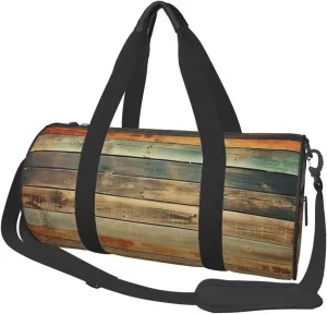 Duffel Bag for Gym Travel Storage Luggage Bag Vintage Farmhouse Wood Stripes Sport Duffle Bag With Zipper Weekender Bag
