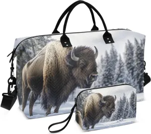Duffel Bag for Traveling, Bison Forest Winter Travel Bag Gym Bag, with Multiple Interior Pockets Shoulder Weekender Bag for Women Men with Toiletry Bag 20.5L x 1.9W x 13.8H