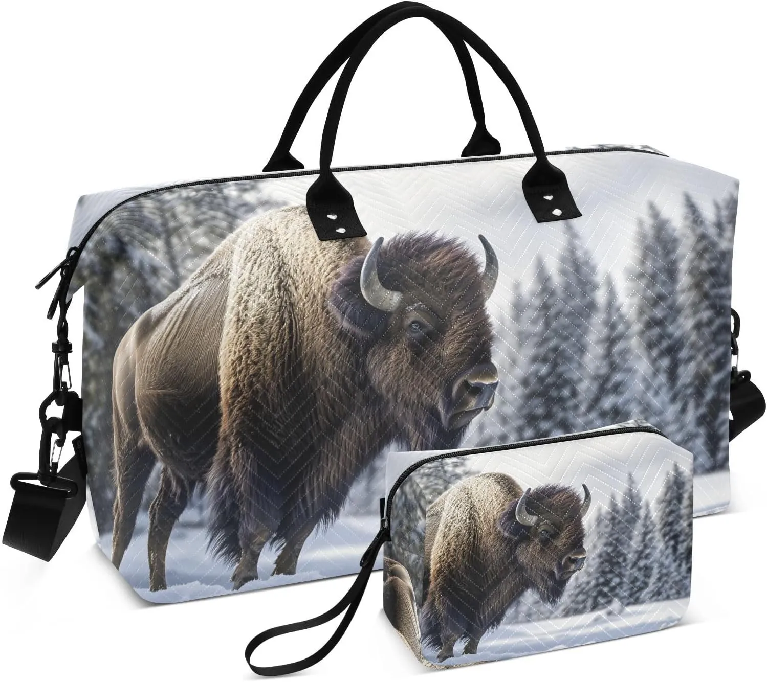 Duffel Bag for Traveling, Bison Forest Winter Travel Bag Gym Bag, with Multiple Interior Pockets Shoulder Weekender Bag for Women Men with Toiletry Bag 20.5L x 1.9W x 13.8H