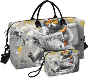 Duffel Bag for Traveling, Funny Raccoon Toilet Giraffiti Travel Bag Gym Bag, with Multiple Interior Pockets Shoulder Weekender Bag for Women Men with Toiletry Bag 20.5L x 1.9W x 13.8H