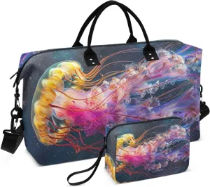Duffel Bag for Traveling, Jellyfish Colorful Float Travel Bag Gym Bag, with Multiple Interior Pockets Shoulder Weekender Bag for Women Men with Toiletry Bag 20.5L x 1.9W x 13.8H