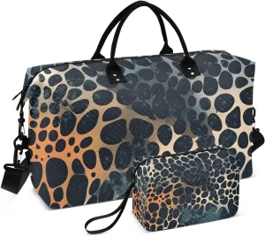 Duffel Bag Set for Travel Gym Sport, Weekender Bag Carry on Overnight Bag for Women Men-Energetic Animal Skin Print