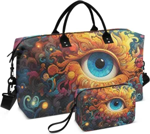 Duffel Bag Set for Travel Gym Sport, Weekender Bag Carry on Overnight Bag for Women Men-Fantasy Mystical Eye Print