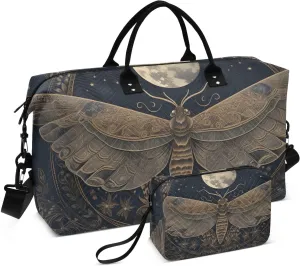 Duffel Bag Set for Travel Gym Sport, Weekender Bag Carry on Overnight Bag for Women Men-Vintage Mystical Butterfly Print