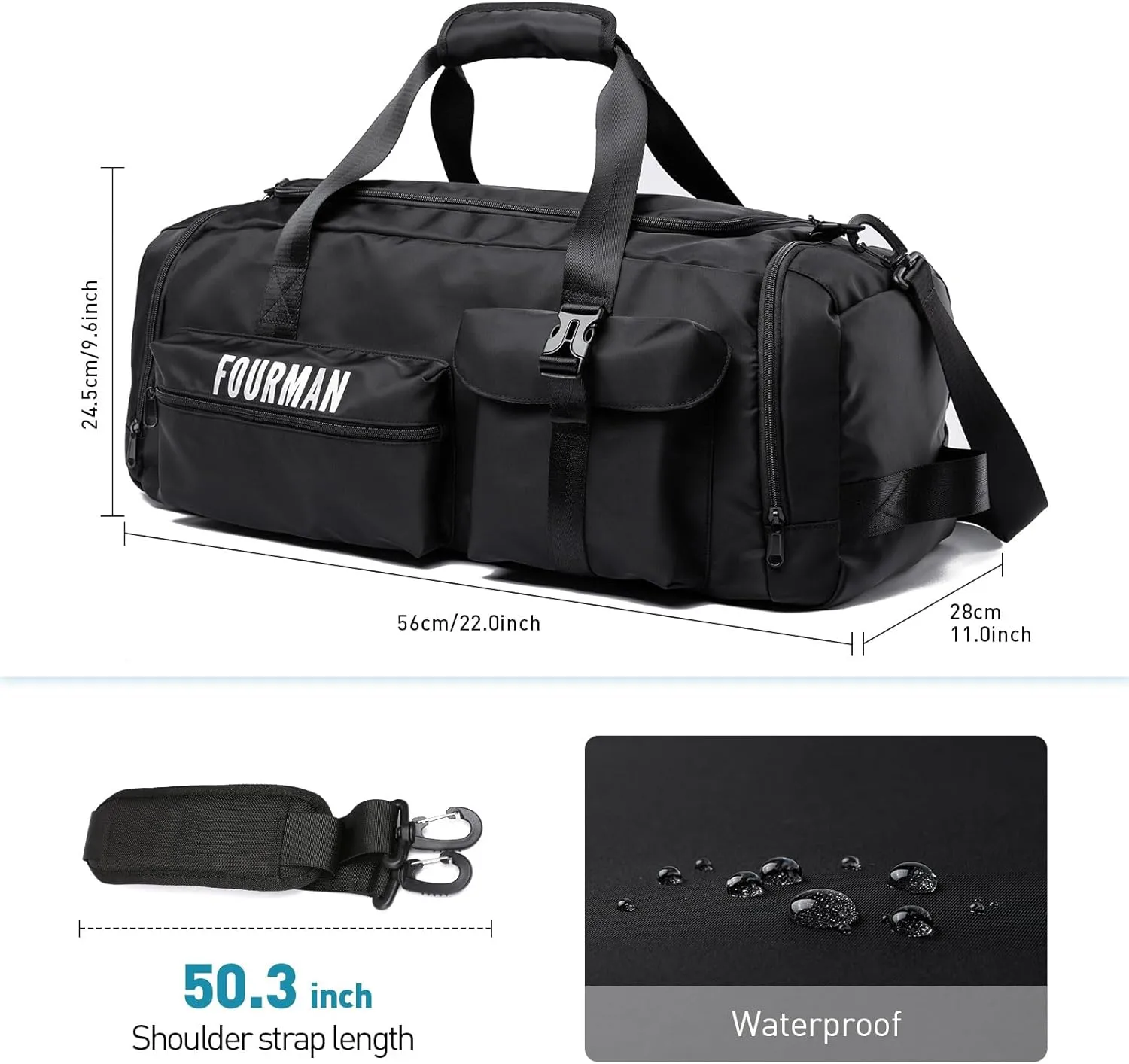 Duffle Backpack Bag with Shoe Compartment, 3 in 1 Weekend Duffel Gym Backpack for Men Waterproof Lightweight Sports Bags for Travel (Black)