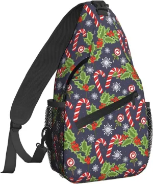 Dujiea Crossbody Backpack For Men Women Sling Bag, Christmas Candy Cane Chest Shoulder Bag Lightweight One Strap Backpack Multipurpose Travel Hiking Daypack