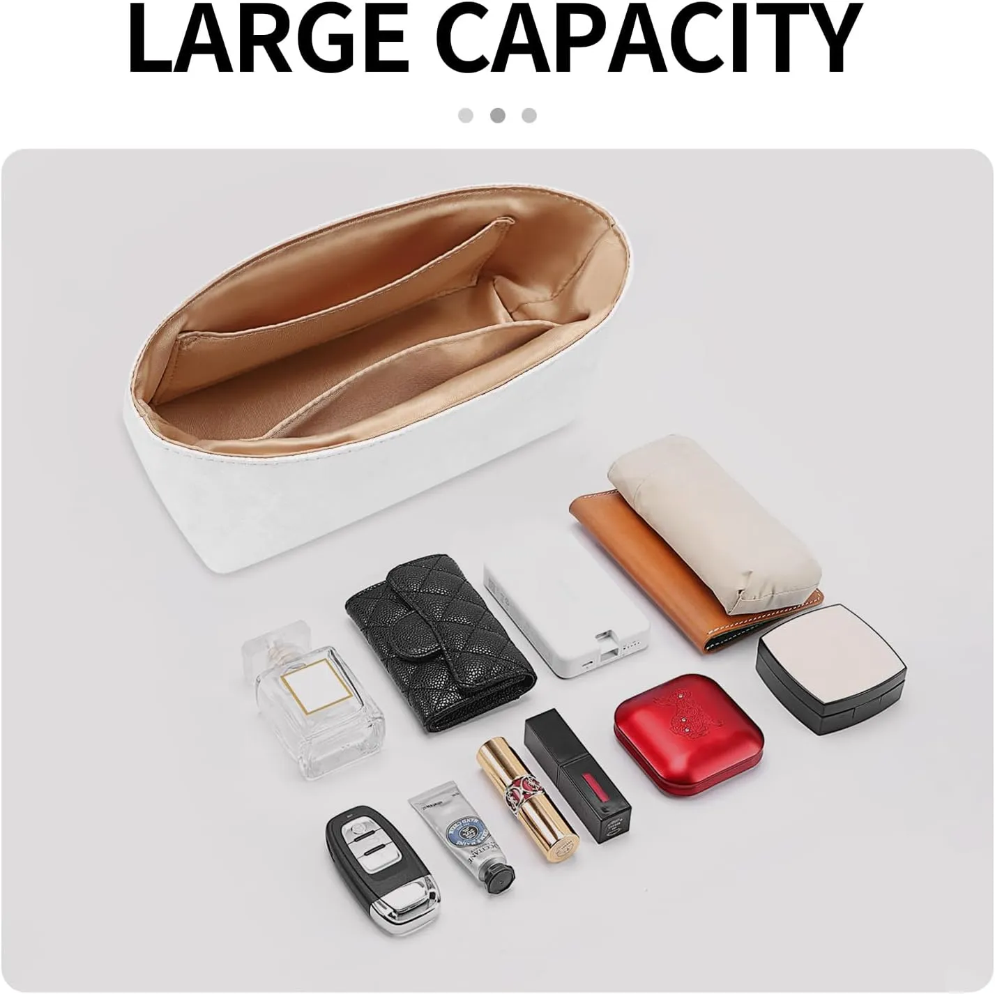 Dupontpaper Purse Organizer Insert Compatible with LV Nano Speedy, Lightweight Tote Bag Organizer Insert with Zip and Pockets, (White, Nano)