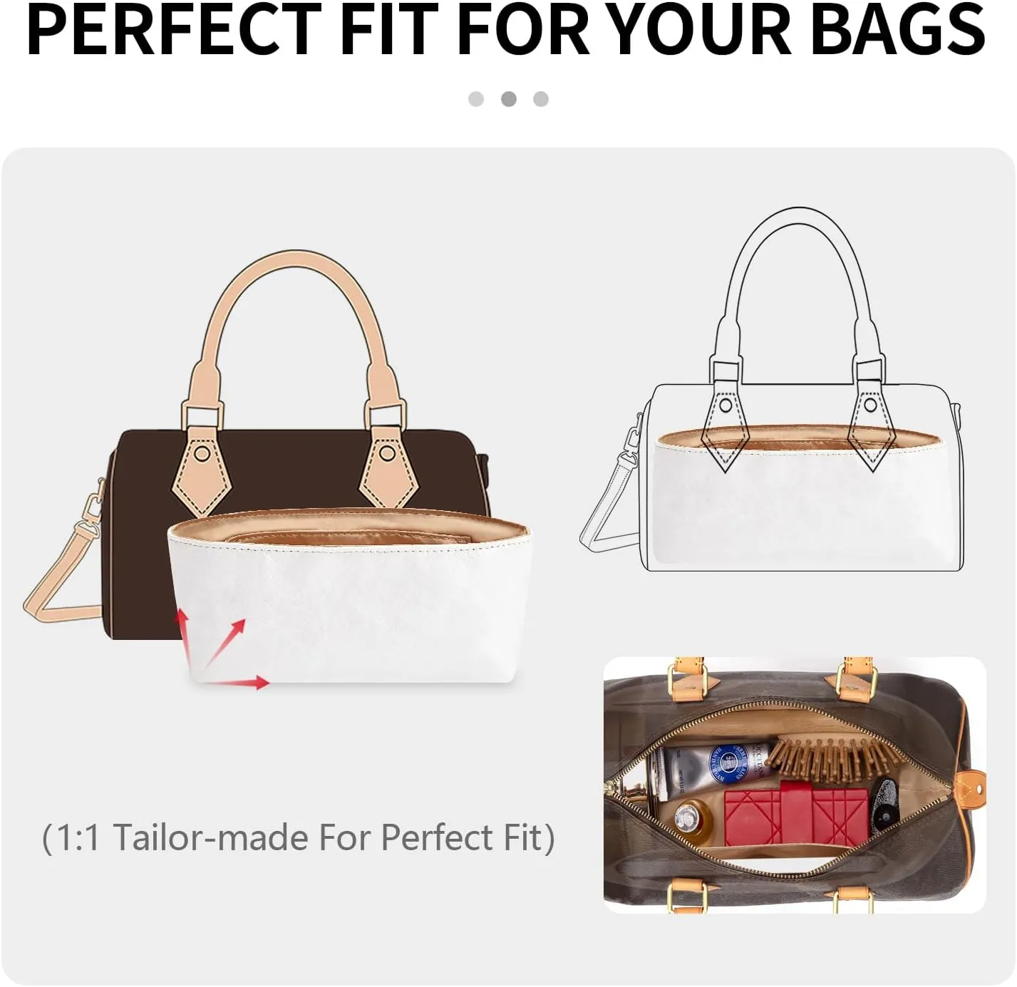 Dupontpaper Purse Organizer Insert Compatible with LV Nano Speedy, Lightweight Tote Bag Organizer Insert with Zip and Pockets, (White, Nano)