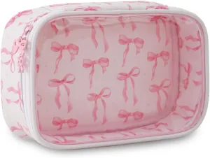 DYSHAYEN Clear Makeup Bag for Women Girls Small Travel Pink Bow Cosmetic Bag Cute Makeup Pouch for Purse Birthday Gifts for Girlfriend Mom Bridesmaid (Pink Bow B)