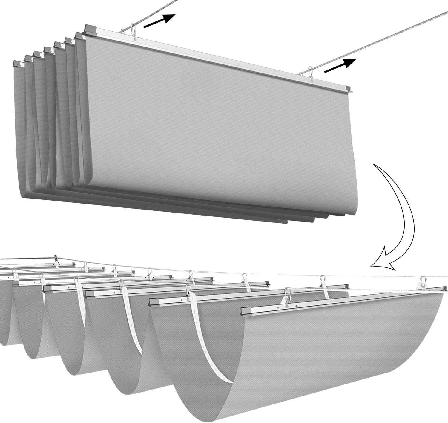 E&K 7'Wx18'L Waterproof Pergola Shade Cover Retractable Canopy Outdoor Wave Sun Shade for Patio Garden Backyard Deck Trellis (Light Gray)