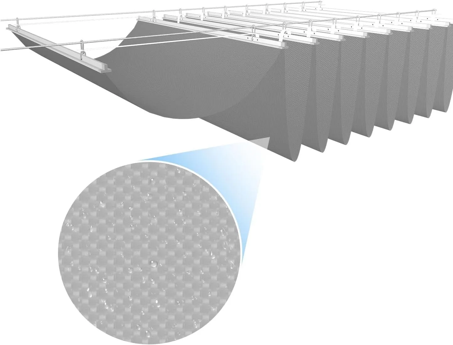 E&K 7'Wx18'L Waterproof Pergola Shade Cover Retractable Canopy Outdoor Wave Sun Shade for Patio Garden Backyard Deck Trellis (Light Gray)