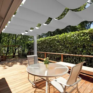 E&K 7'Wx18'L Waterproof Pergola Shade Cover Retractable Canopy Outdoor Wave Sun Shade for Patio Garden Backyard Deck Trellis (Light Gray)