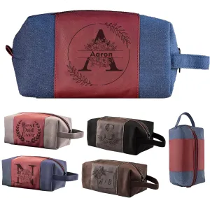 EAQ Personalized Toiletry Bag for Men, Personalized Leather Dopp Kits Customizable Travel Organizer Engraved Name/Logo for Husband, Boyfriend, Dad, Wedding, Anniversary, Gift